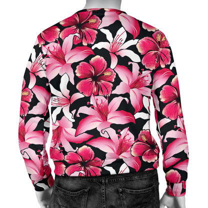 Flower Hawaiian Pink Red Hibiscus Print Men Long Sleeve Sweatshirt