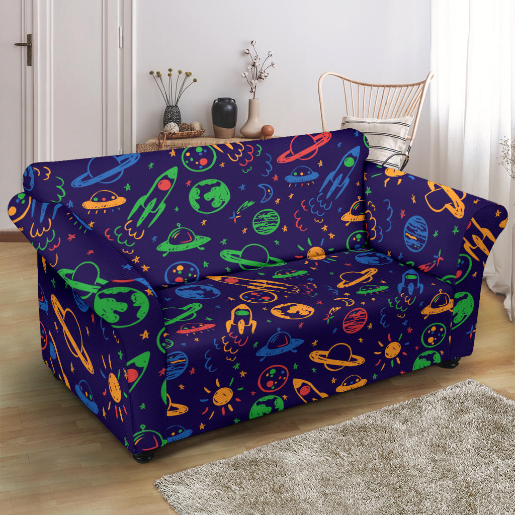 UFO Space Rocket Print Design LKS302 Loveseat Couch Slipcover
