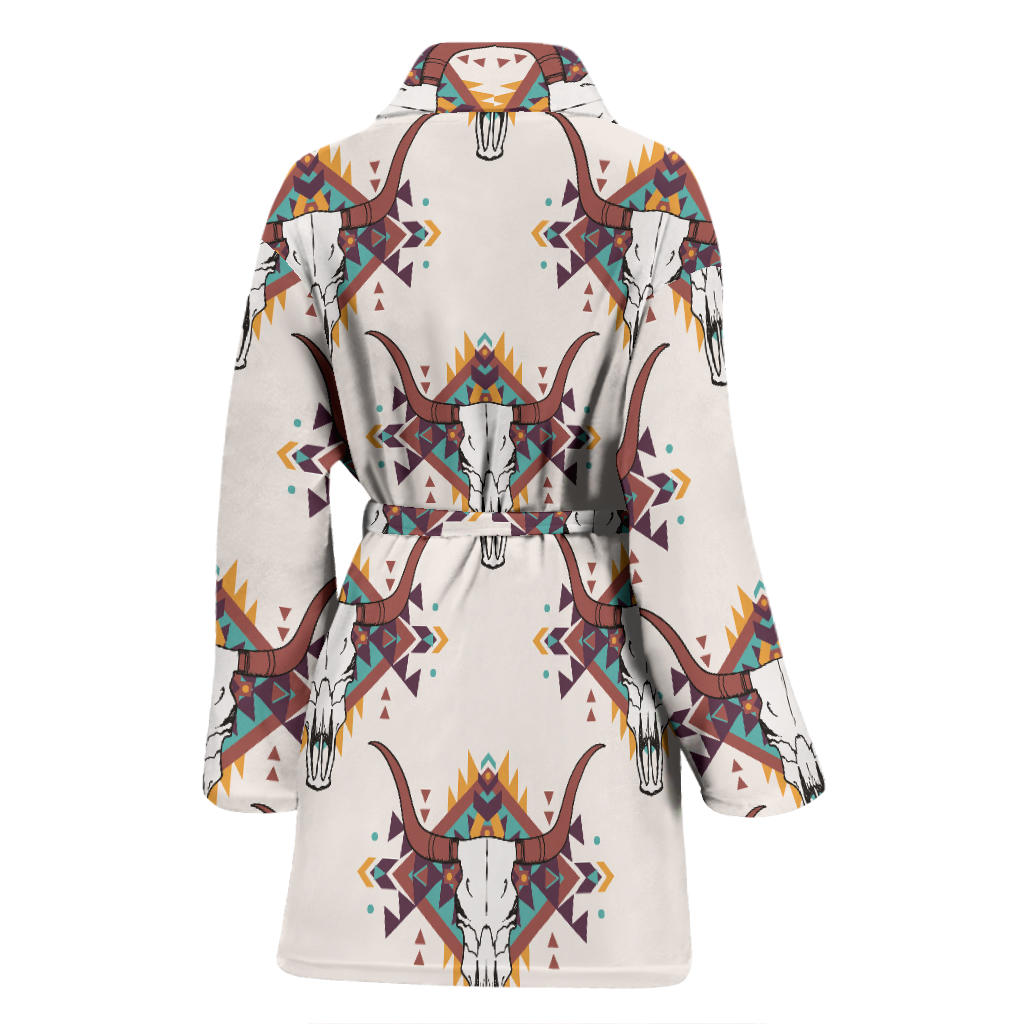 Buffalo Head Pattern Print Design 02 Women Bathrobe
