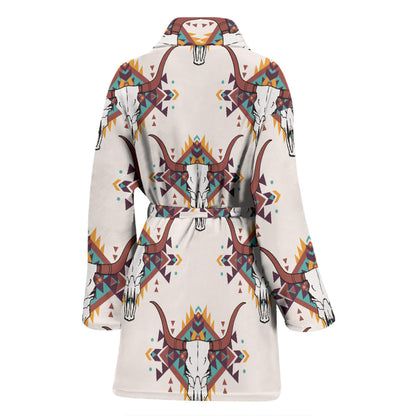 Buffalo Head Pattern Print Design 02 Women Bathrobe