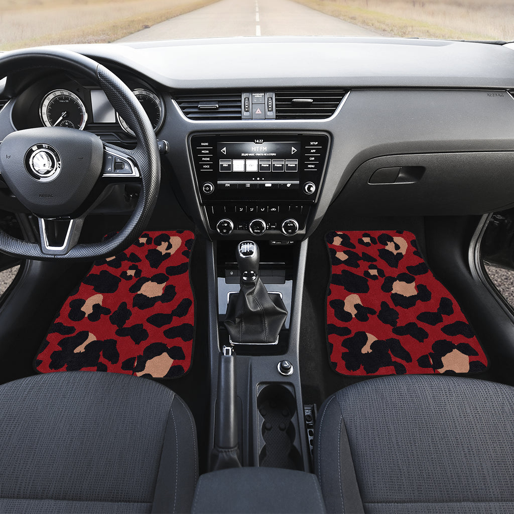 Cheetah Red Print Pattern Car Floor Mats Front Back
