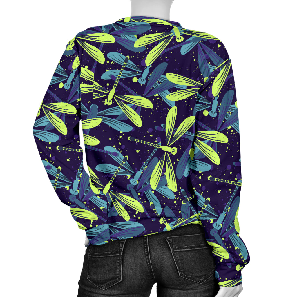 Dragonfly Lime Blue Print Pattern Women Long Sleeve Sweatshirt
