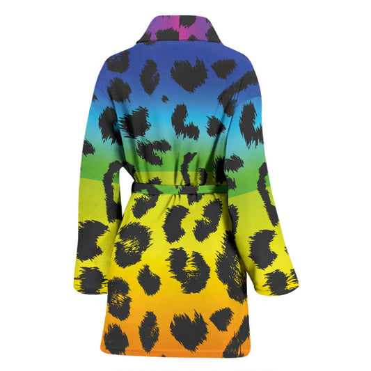 Rainbow Leopard Pattern Print Design A01 Women Bathrobe