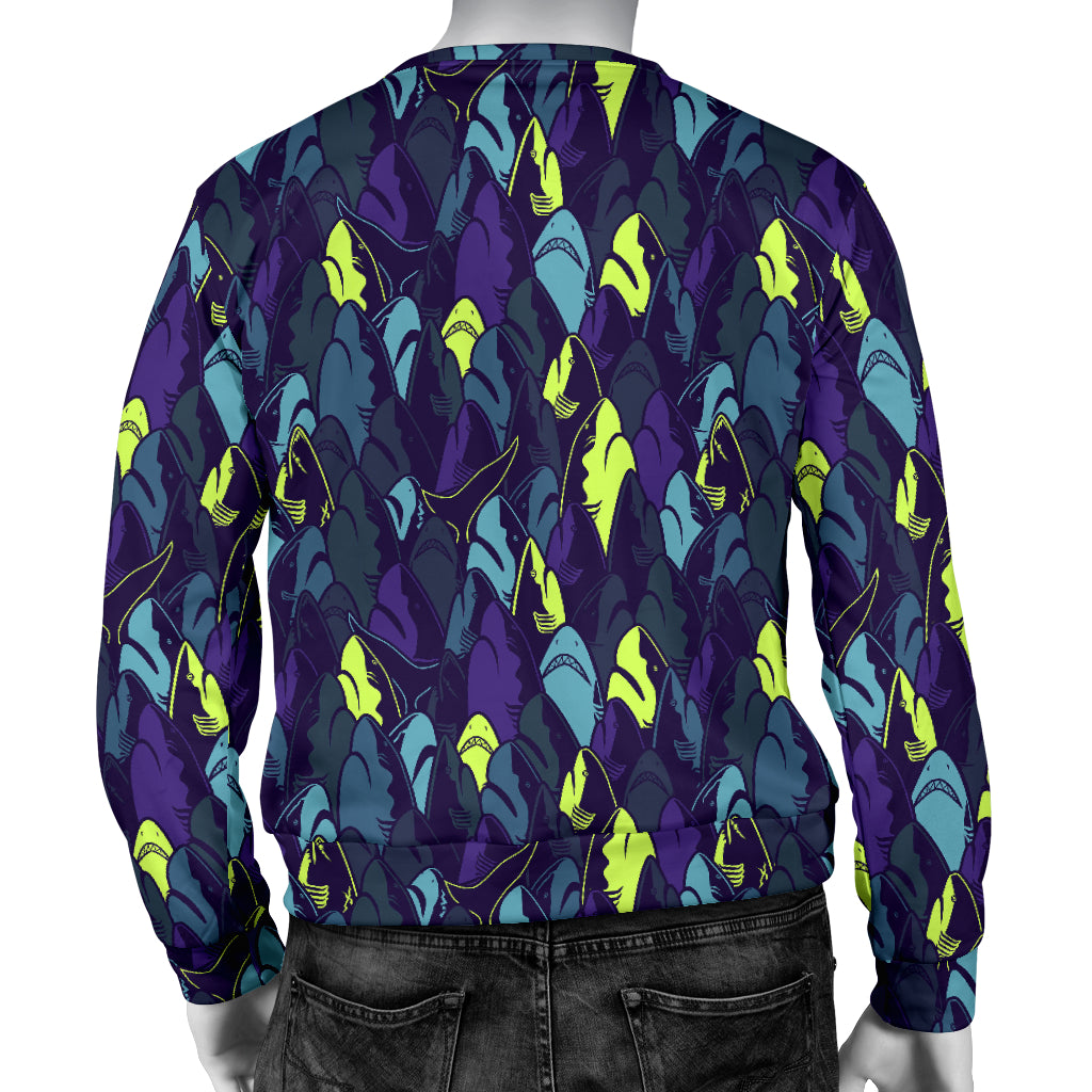 Shark Neon color Print Men Long Sleeve Sweatshirt
