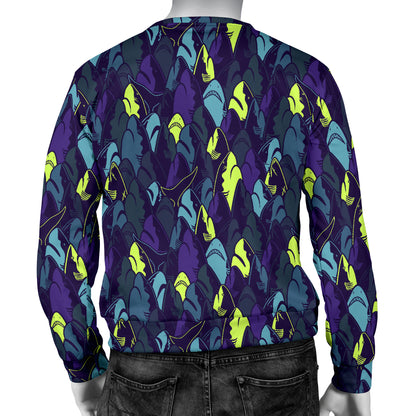Shark Neon color Print Men Long Sleeve Sweatshirt