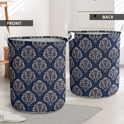 Damask Blue Luxury Print Pattern Laundry Basket