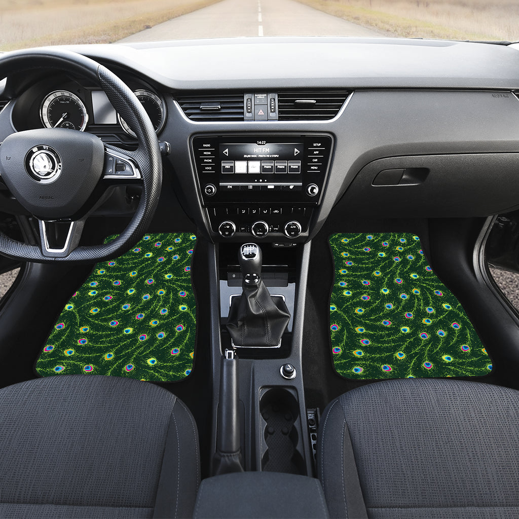 Peacock Feather Green Design Print Car Floor Mats Front Back
