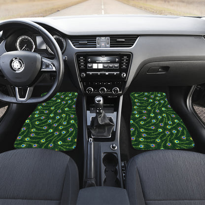 Peacock Feather Green Design Print Car Floor Mats Front Back