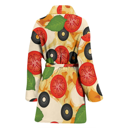 Pizza Pattern Print Design A05 Women Bathrobe