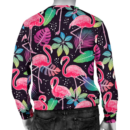 Flamingo Tropical leaves Neon Print Men Long Sleeve Sweatshirt