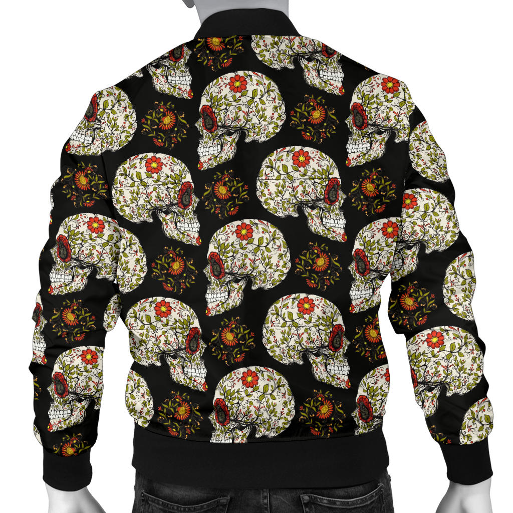 Sugar Skull Flower Design Themed Print Men Bomber Jacket