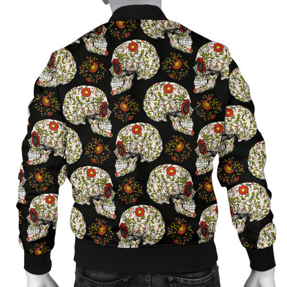 Sugar Skull Flower Design Themed Print Men Bomber Jacket