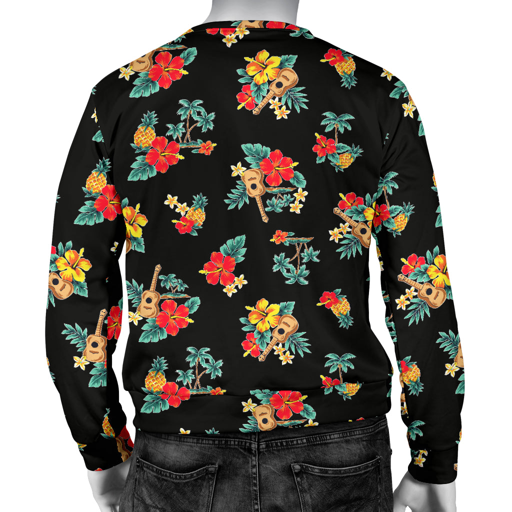 Hawaiian Flower Themed Print Men Long Sleeve Sweatshirt