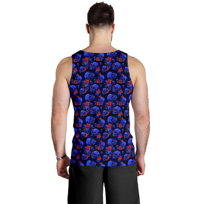 Skull Roses Neon Design Themed Print Men Tank Top