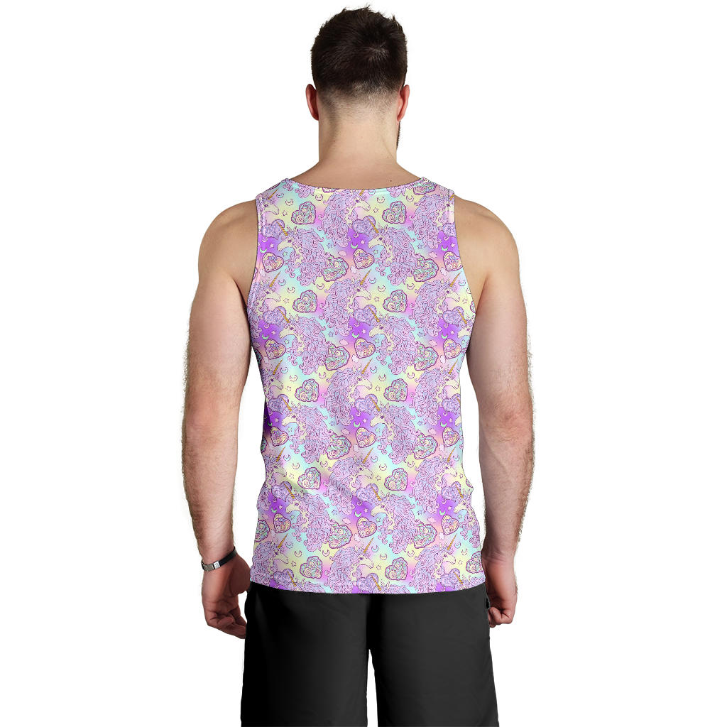 Unicorn Rainbow Star Heart Print Men Tank Top