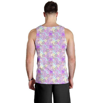 Unicorn Rainbow Star Heart Print Men Tank Top