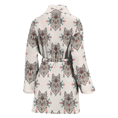 Aztec Wolf Pattern Print Design 01 Women Bathrobe