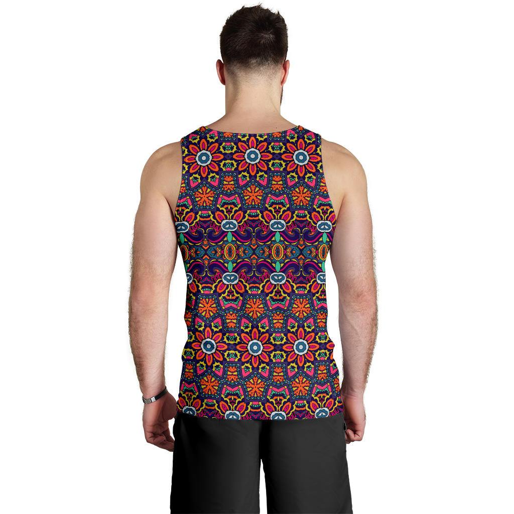 Ethnic Flower Style Print Pattern Men Tank Top
