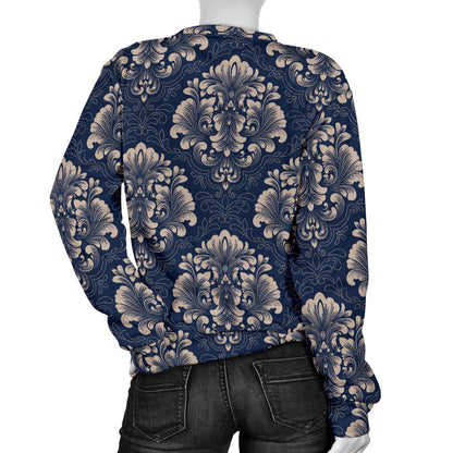 Damask Blue Luxury Print Pattern Women Long Sleeve Sweatshirt