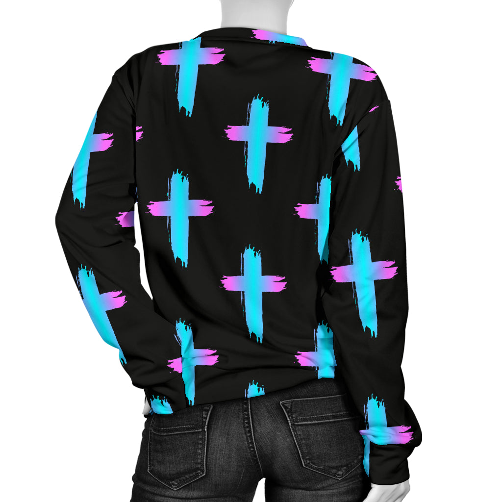 Christian Cross neon Pattern Women Long Sleeve Sweatshirt