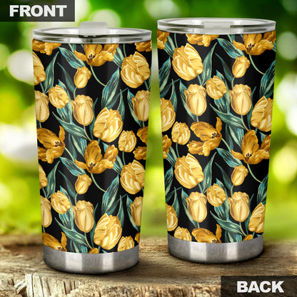 Elegant Yellow Tulip Print Tumbler