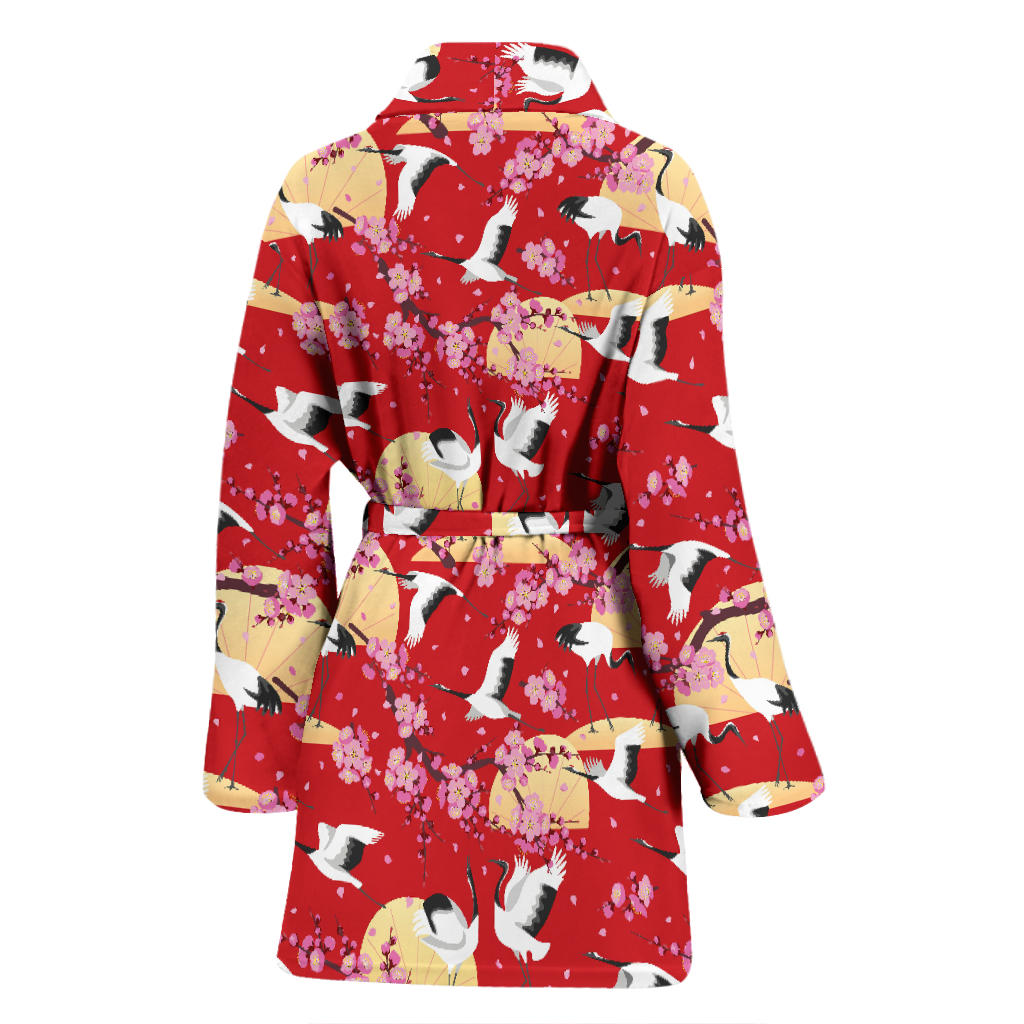 Crane Pattern Print Design 04 Women Bathrobe