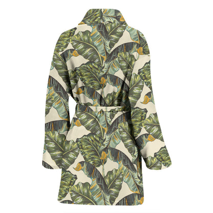 Banana Leaf Pattern Print Design 04 Women Bathrobe