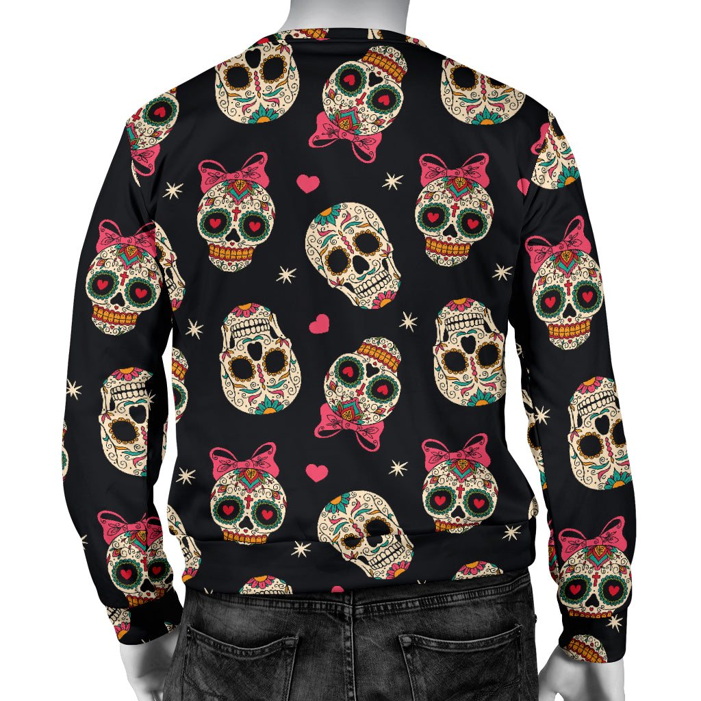 Sugar Skull Pink Bow Themed Print Men Long Sleeve Sweatshirt