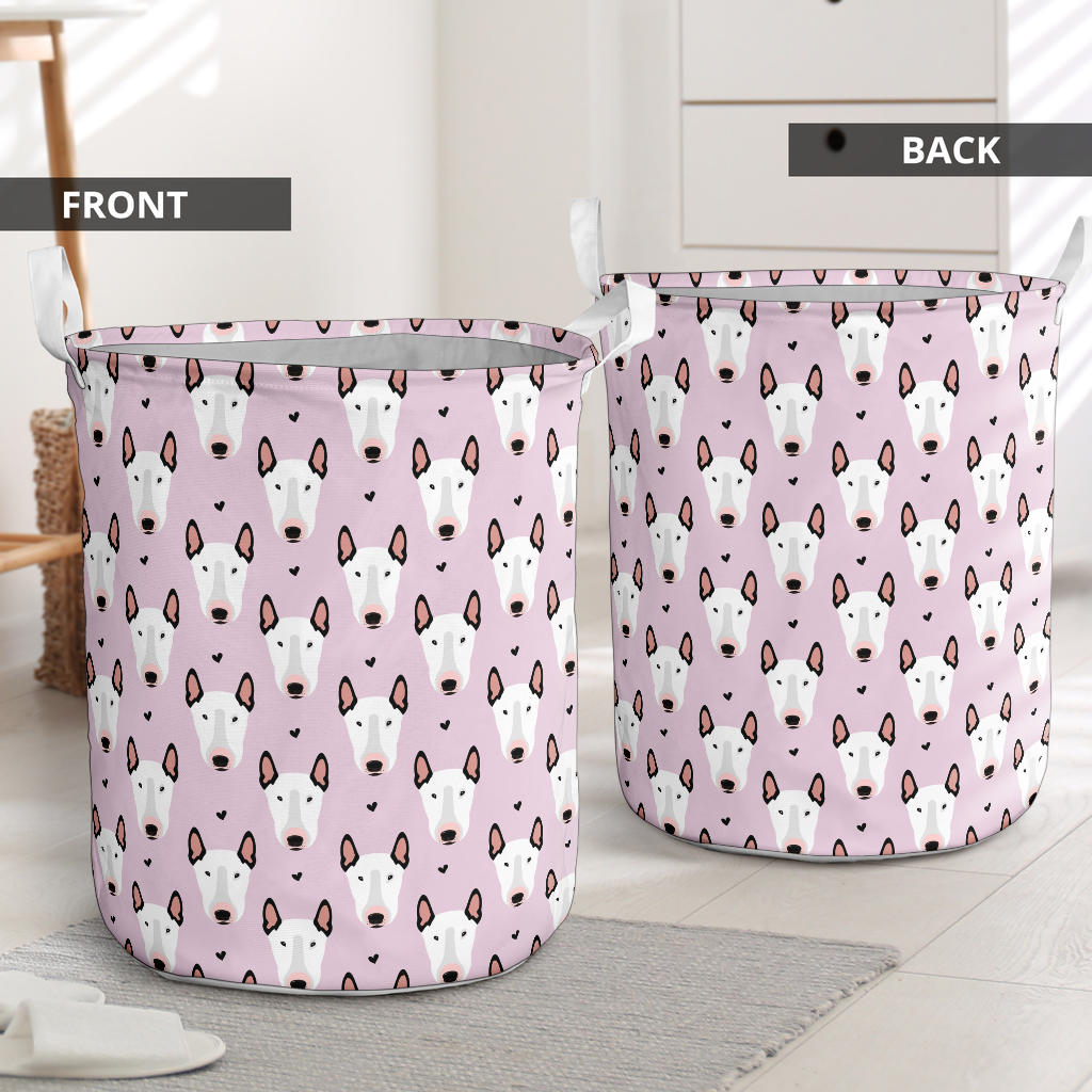 Bull Terrier Pink Print Pattern Laundry Basket