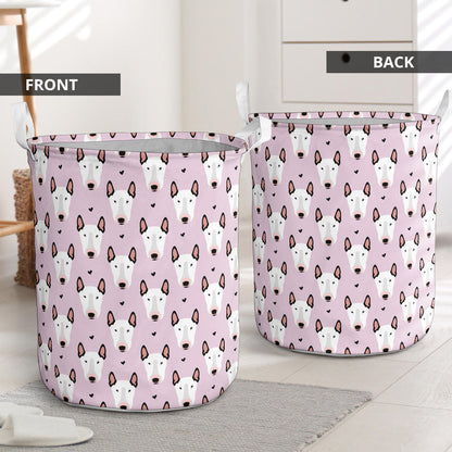 Bull Terrier Pink Print Pattern Laundry Basket