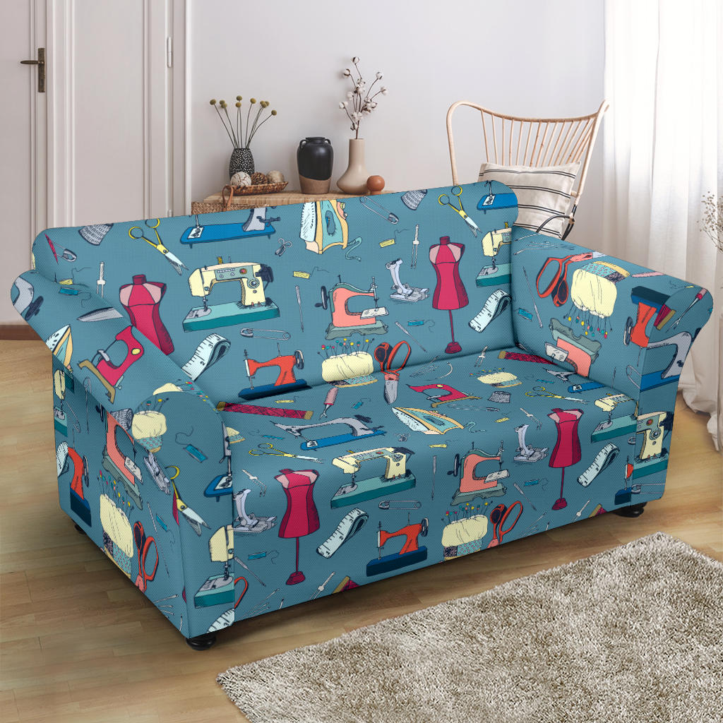 Sewing Equipment Print Design LKS301 Loveseat Couch Slipcover