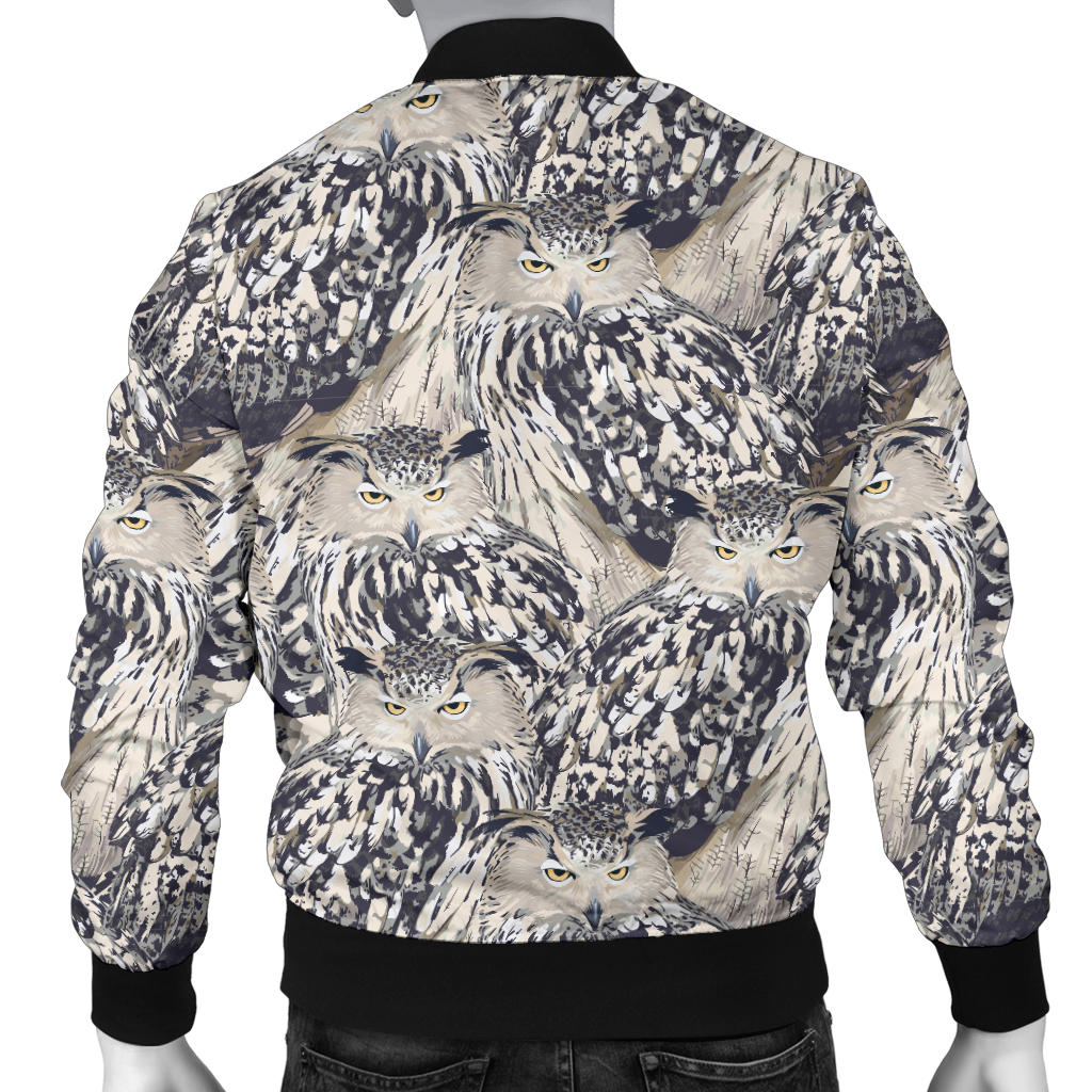 Owl Realistic Themed Design Print Men Bomber Jacket