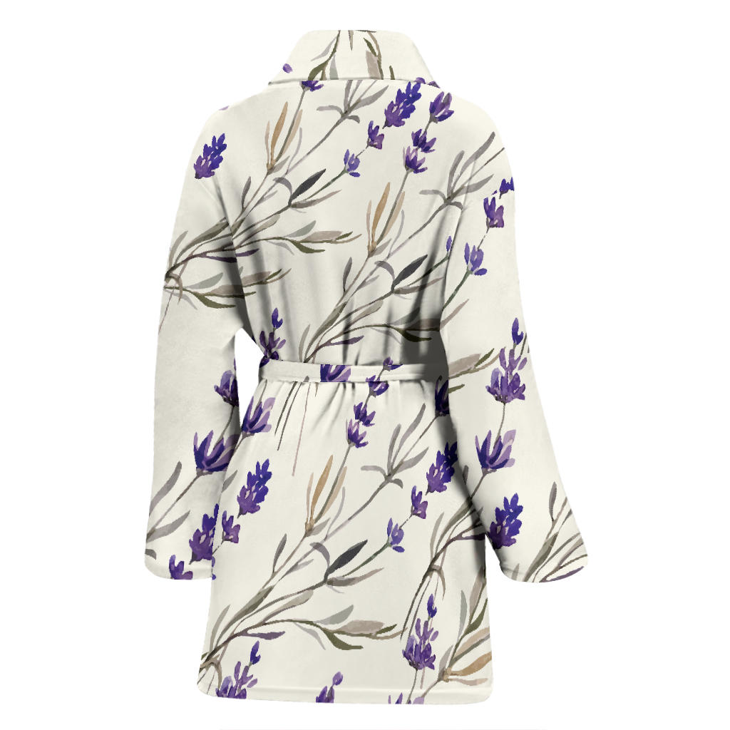 Lavender Pattern Print Design 01 Women Bathrobe
