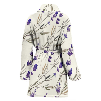 Lavender Pattern Print Design 01 Women Bathrobe