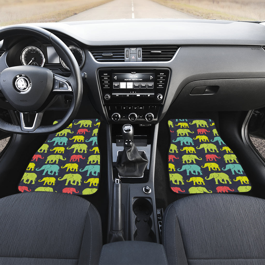 Elephant Neon Color Print Pattern Car Floor Mats Front Back