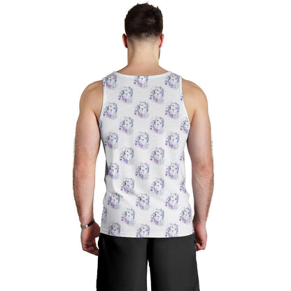Wolf with Flower Print Design Men Tank Top