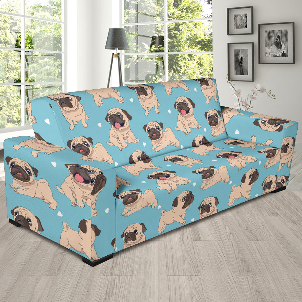 Pug Pattern Print Design A03 Sofa Slipcover