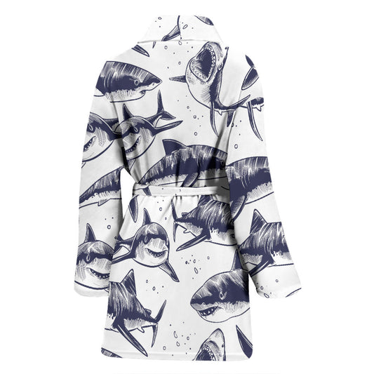 Great White Shark Pattern Print Design 02 Women Bathrobe