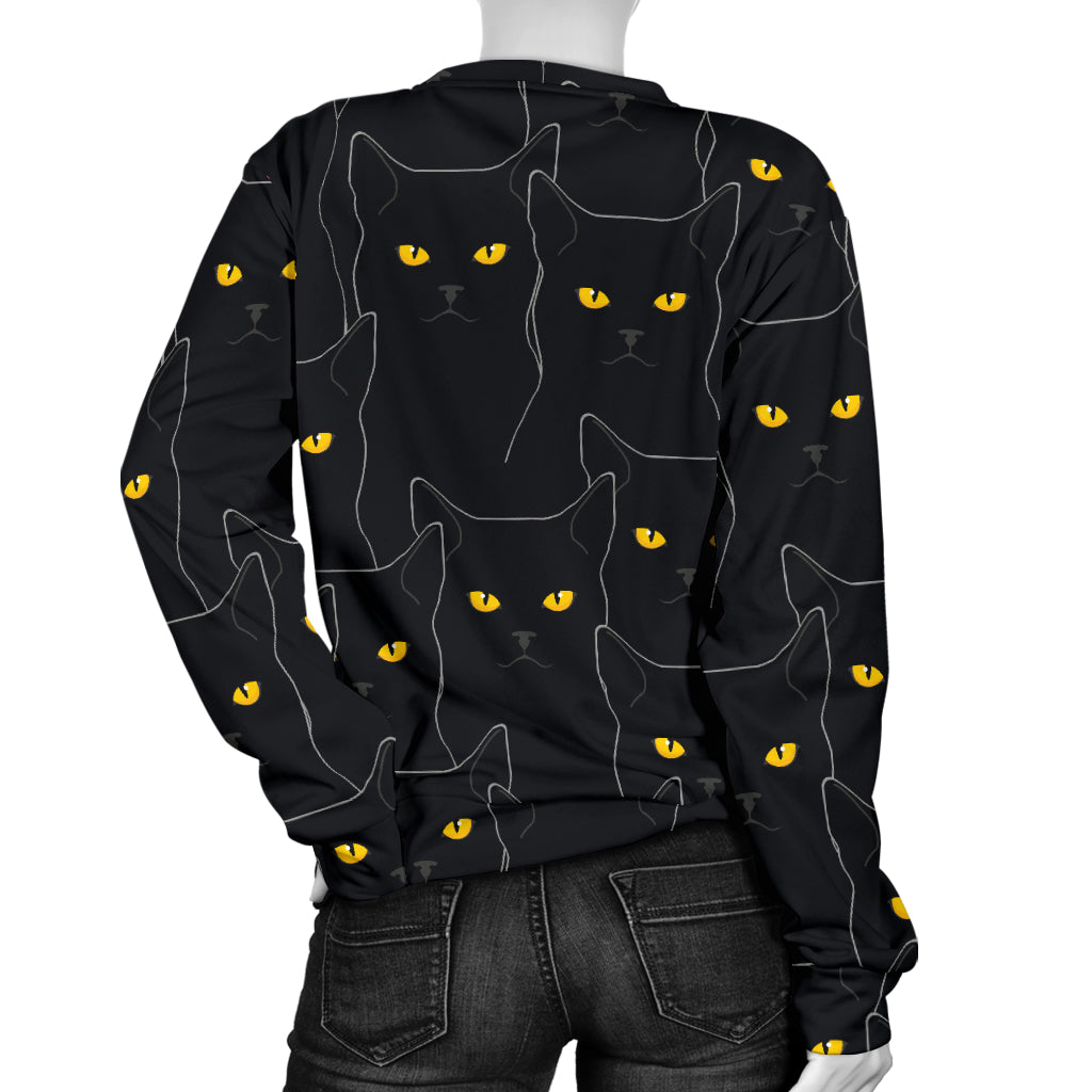 Black Cat Yellow Eyes Print Pattern Women Long Sleeve Sweatshirt