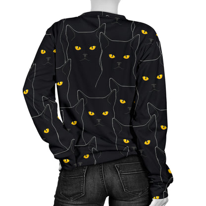 Black Cat Yellow Eyes Print Pattern Women Long Sleeve Sweatshirt