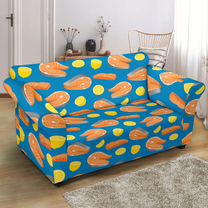 Salmon Steak With Lemon Print Design LKS308 Loveseat Couch Slipcover