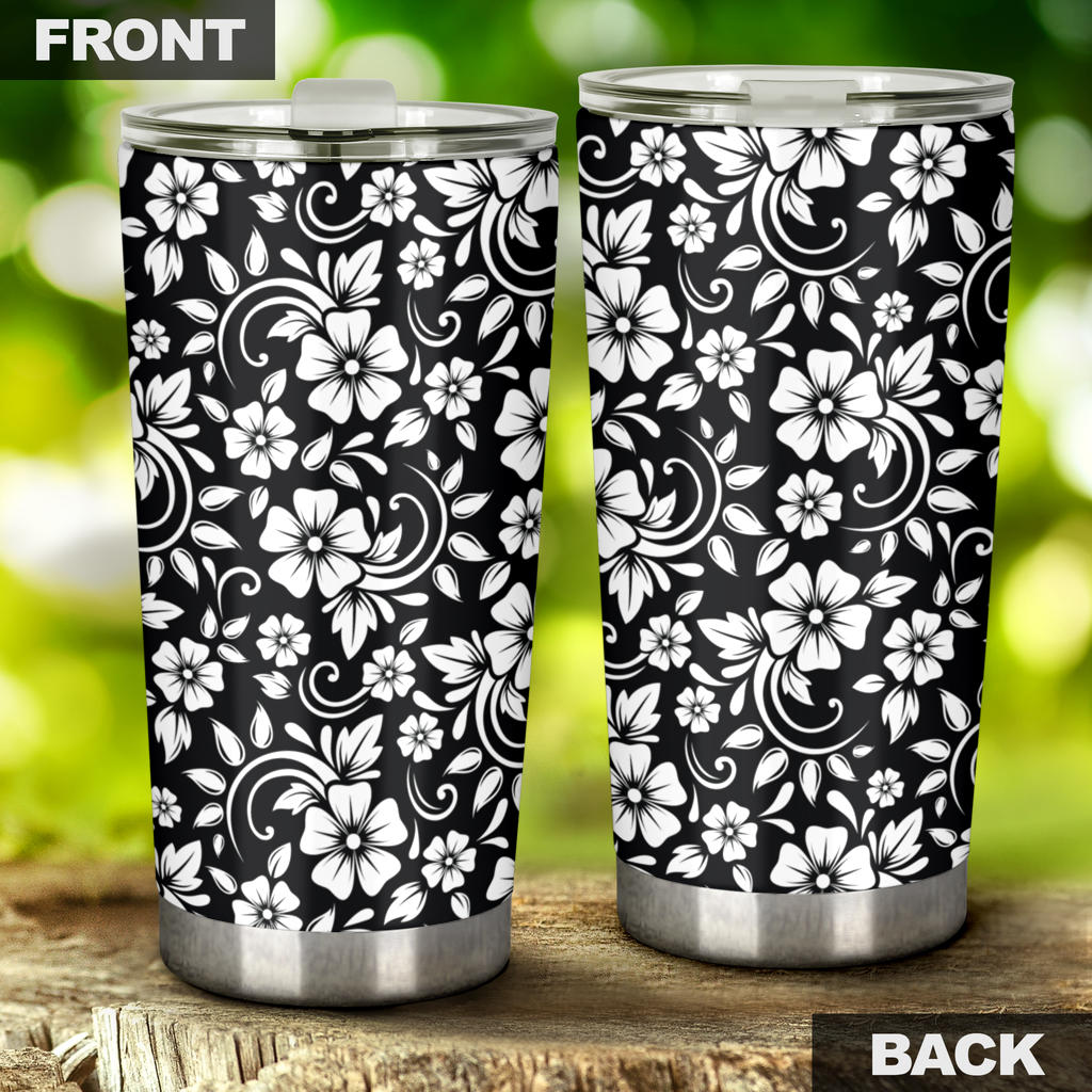 Floral Black White Themed Print Tumbler