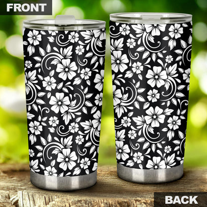Floral Black White Themed Print Tumbler