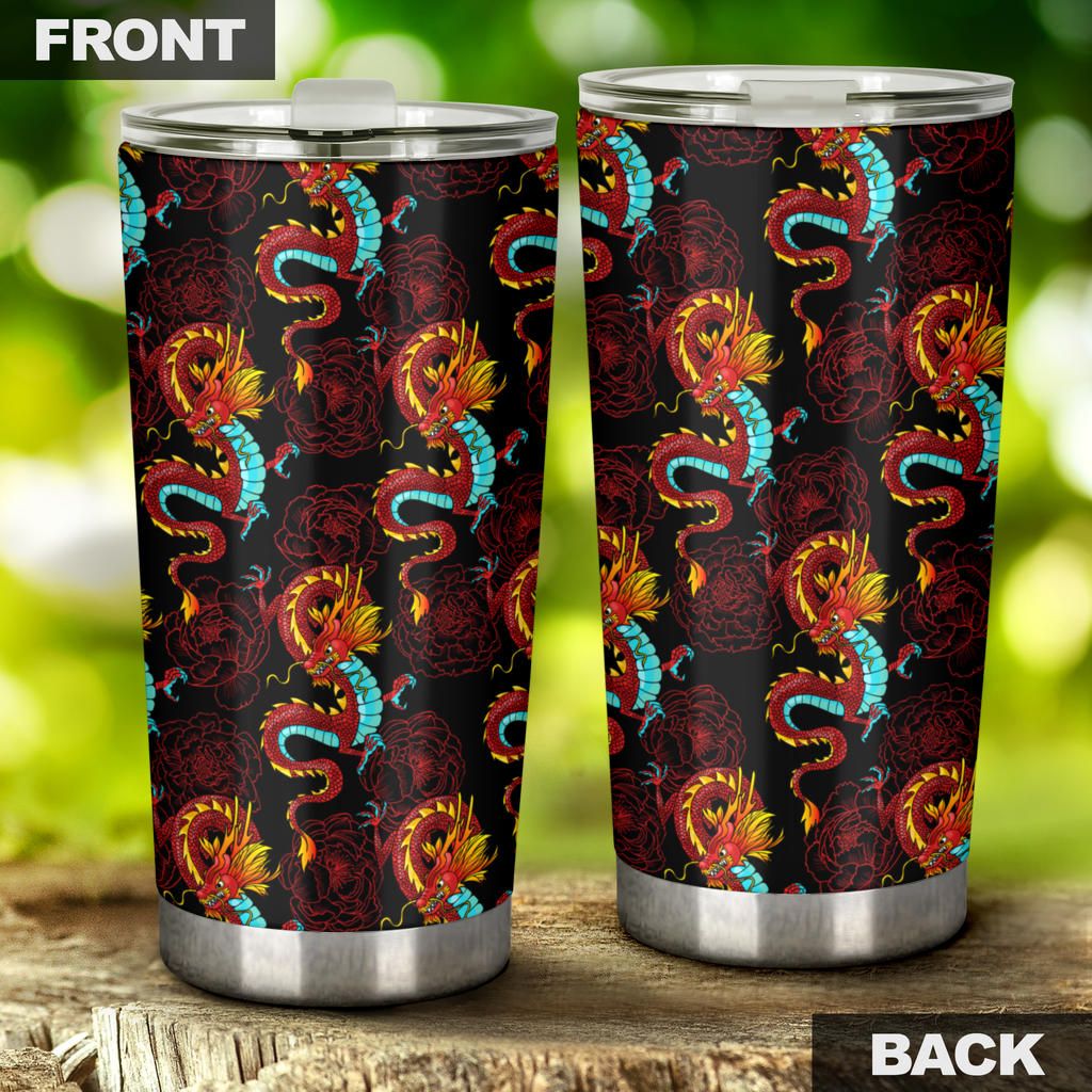 Chinese Dragons and Peonies Design Tumbler