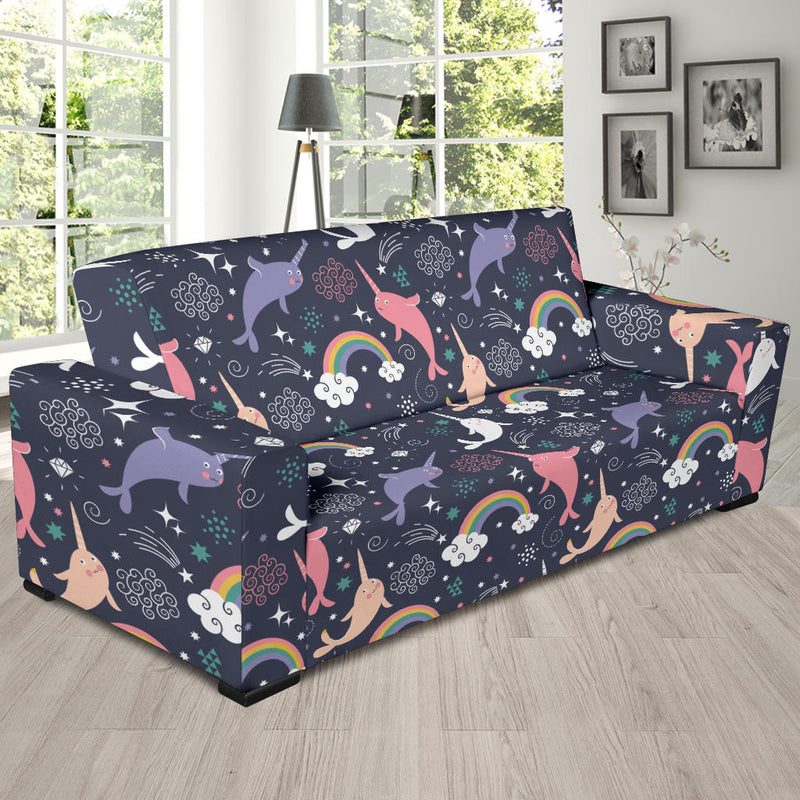 Narwhal Pattern Print Design 01 Sofa Slipcover