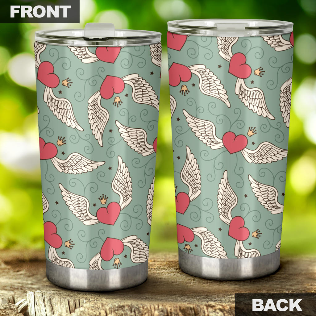 Angel Wings Heart Design Themed Print Tumbler