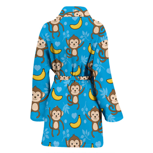 Monkey Pattern Print Design 05 Women Bathrobe