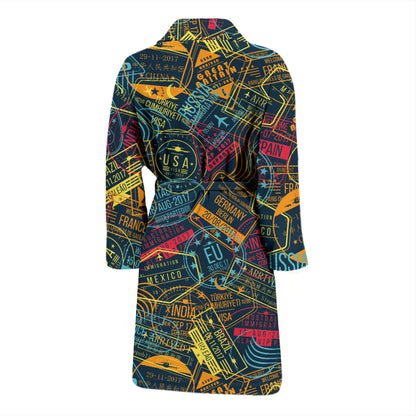 Travel Stamp Colorful Print Design LKS304 Men Bathrobe
