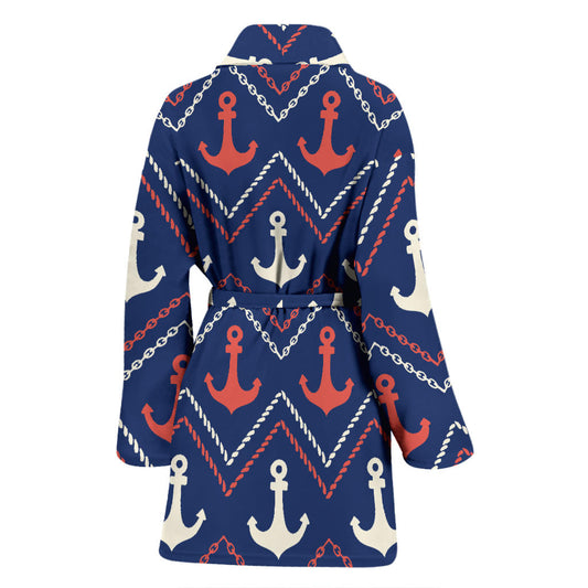 Anchor Pattern Print Design 07 Women Bathrobe