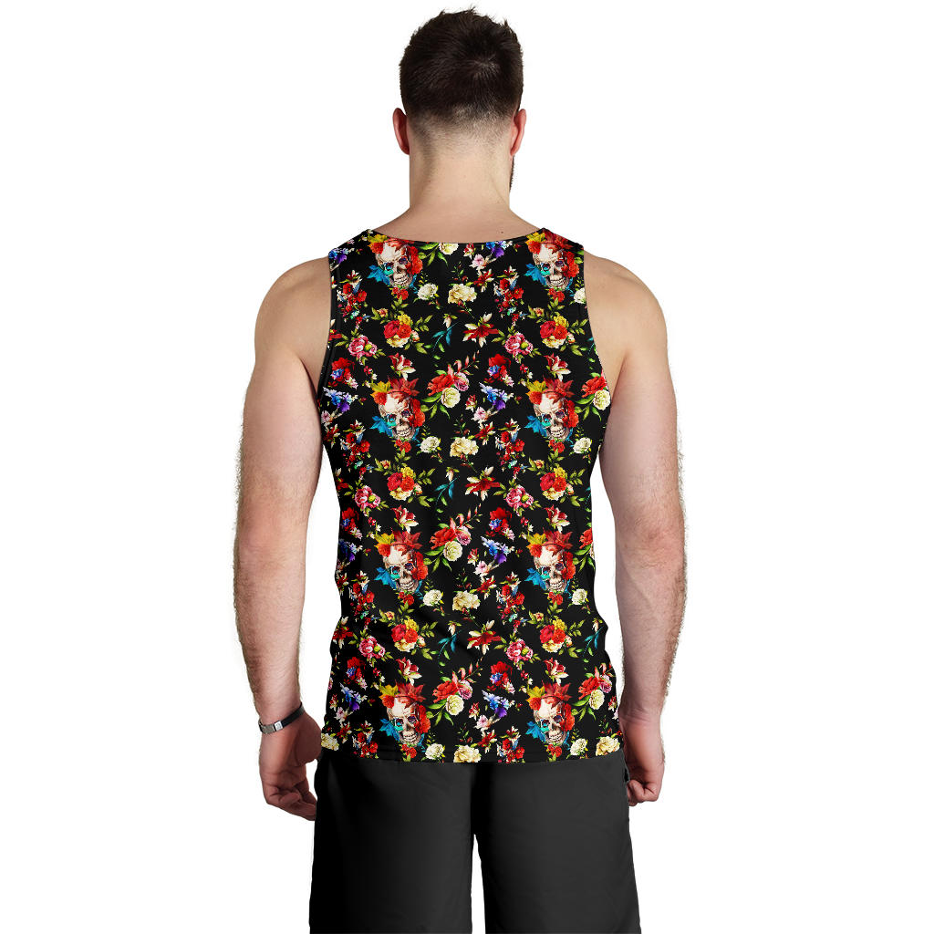 Skull Roses Flower Design Themed Print Men Tank Top